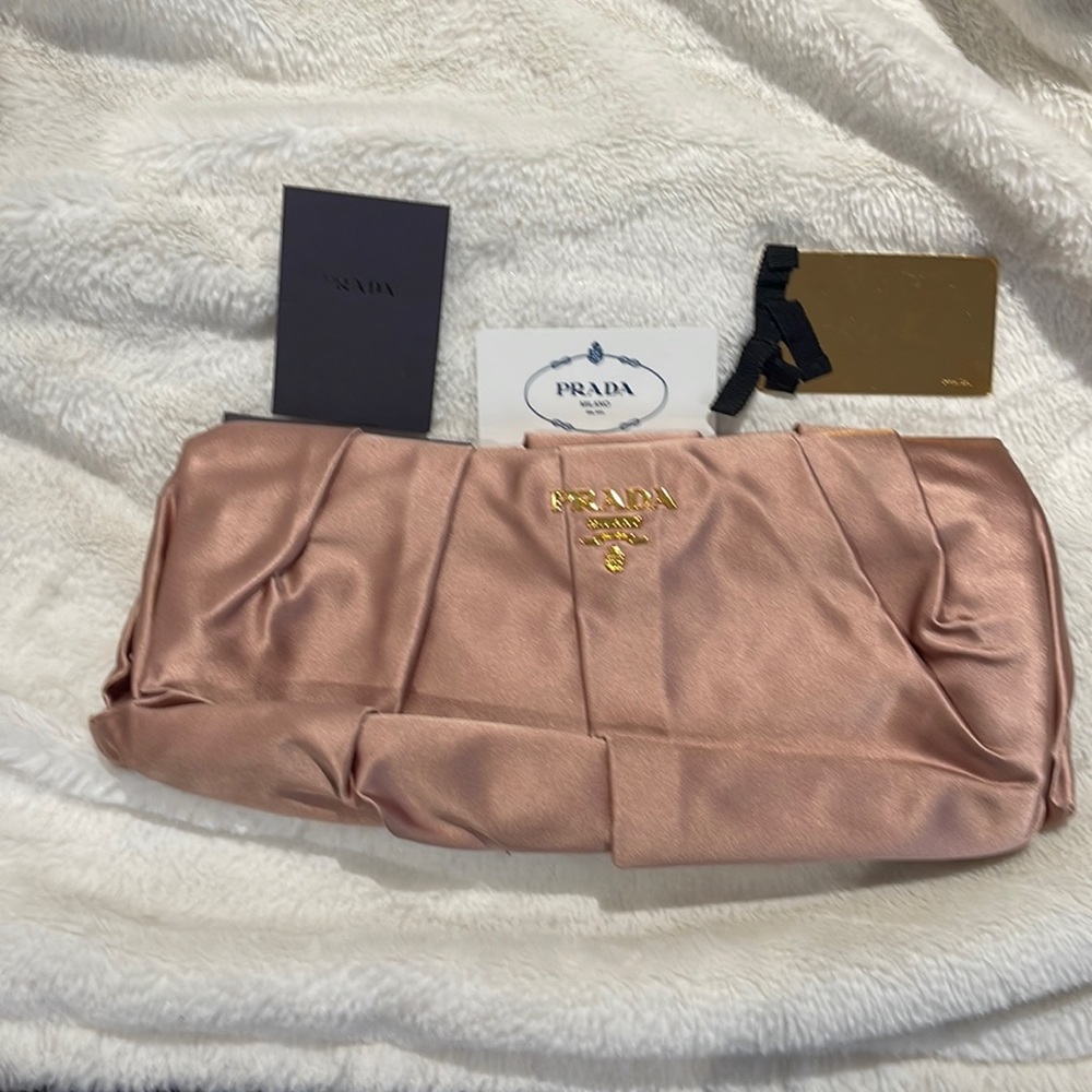Beautiful classy satin and gold authentic Prada clutch